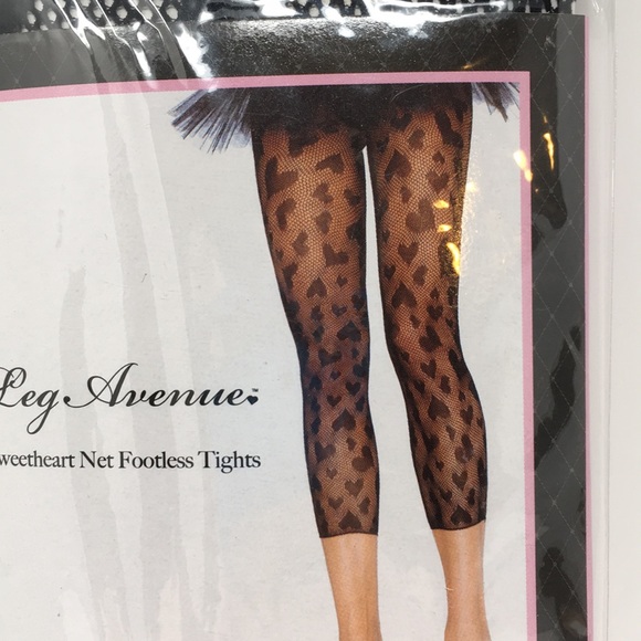 NWT LEG AVENUE BLACK HEART FOOTLESS TIGHTS - Picture 2 of 3